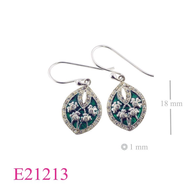 Earrings, enamel Shamrocks on green enamel.