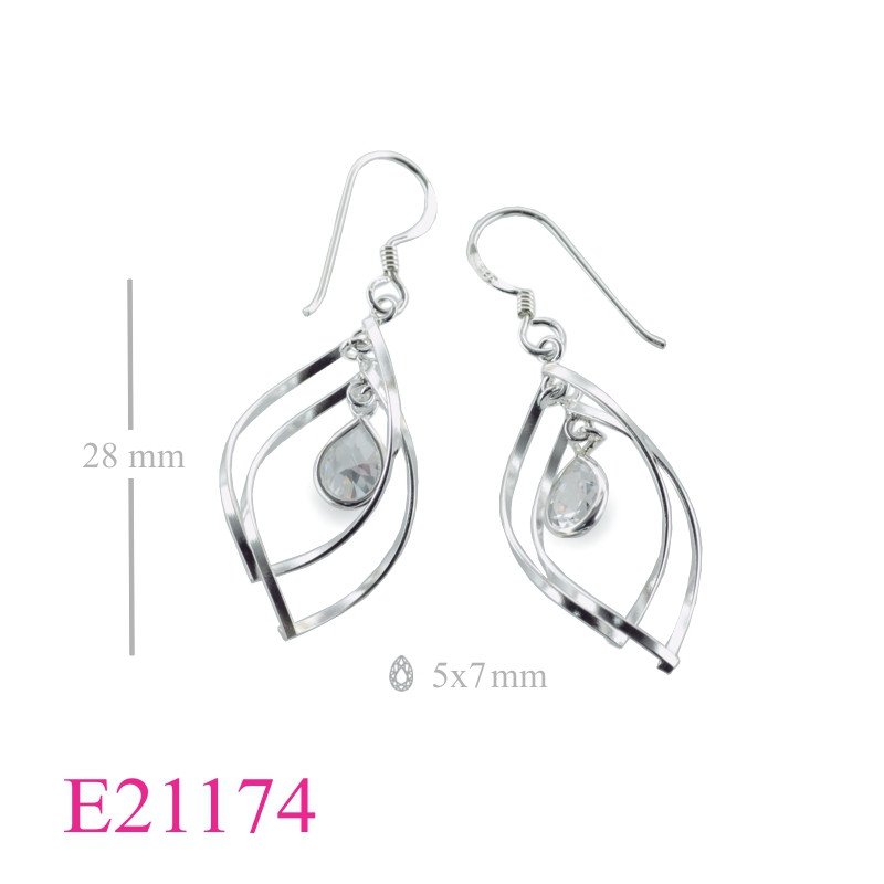 Earrings, twist loops and hanging Amethyst CZ drop stone.