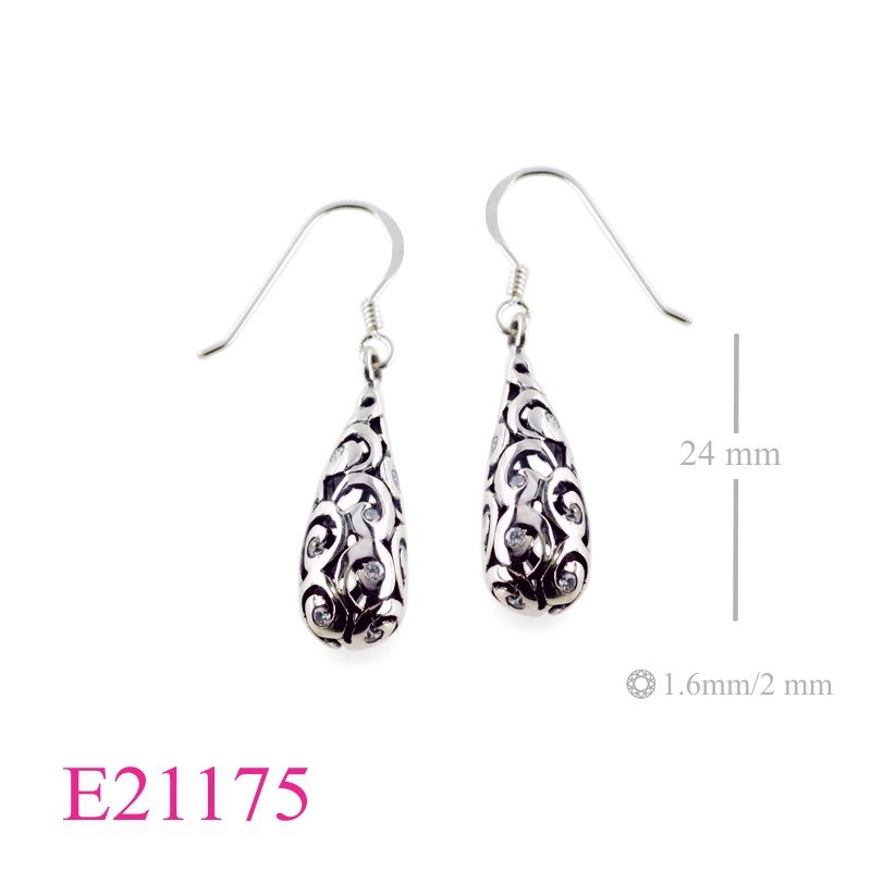 CZ Earrings, cut out drop design with small CCZs.