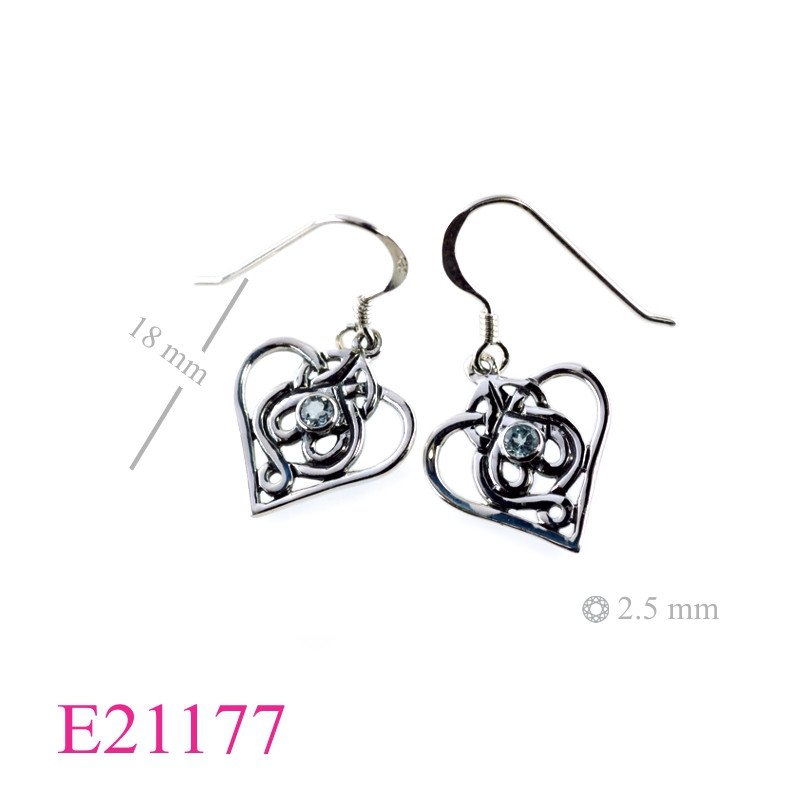 Celtic Earrings, Heart Earrings, Celtic with Real Amethyst round stone.