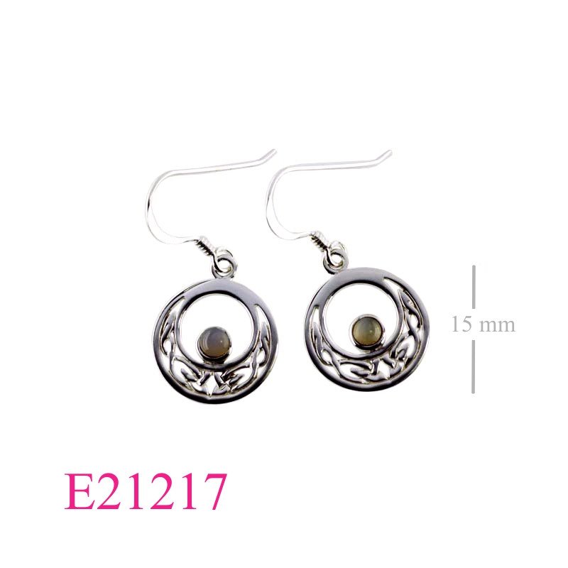 Earrings, round Celtic with round Scottish stone (Customer's stone).