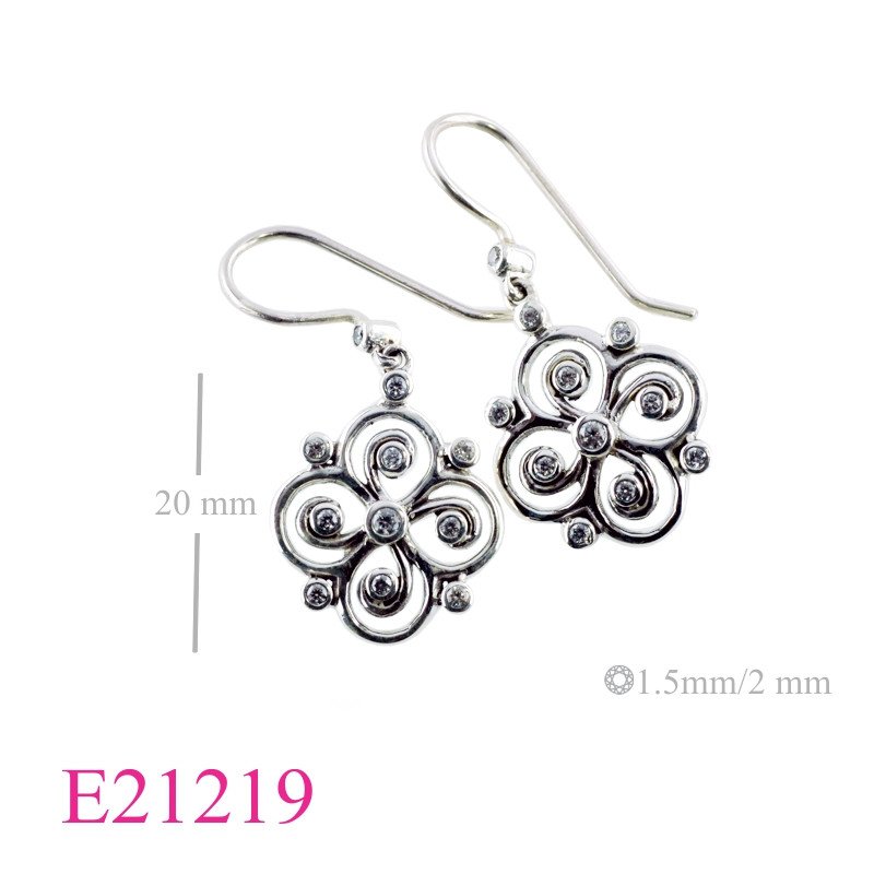 Earrings, Arabesque design with small CCZs.