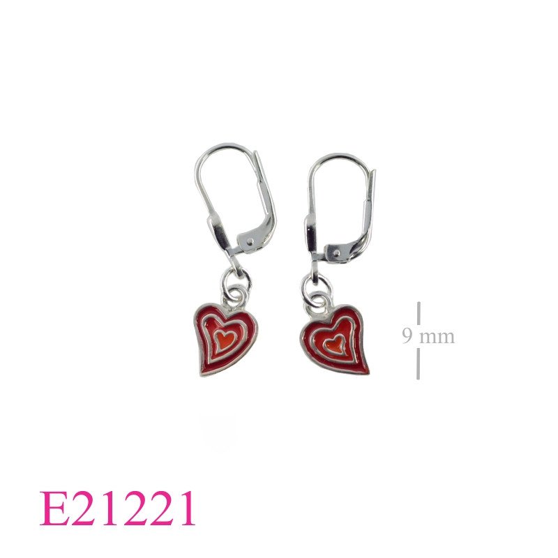 Earrings, enamel heart.