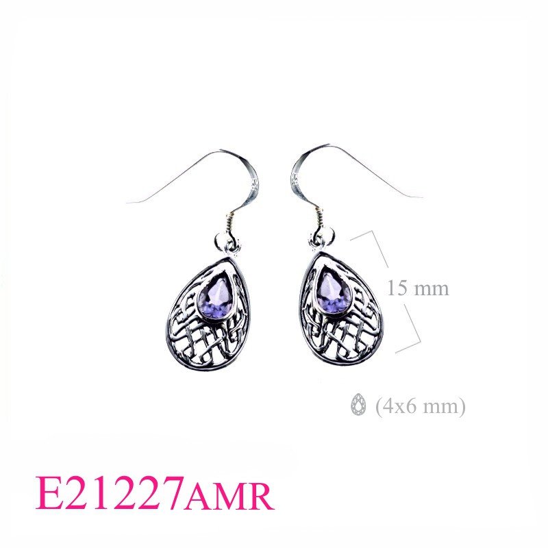 Earrings, drop Celtic with drop stone.
