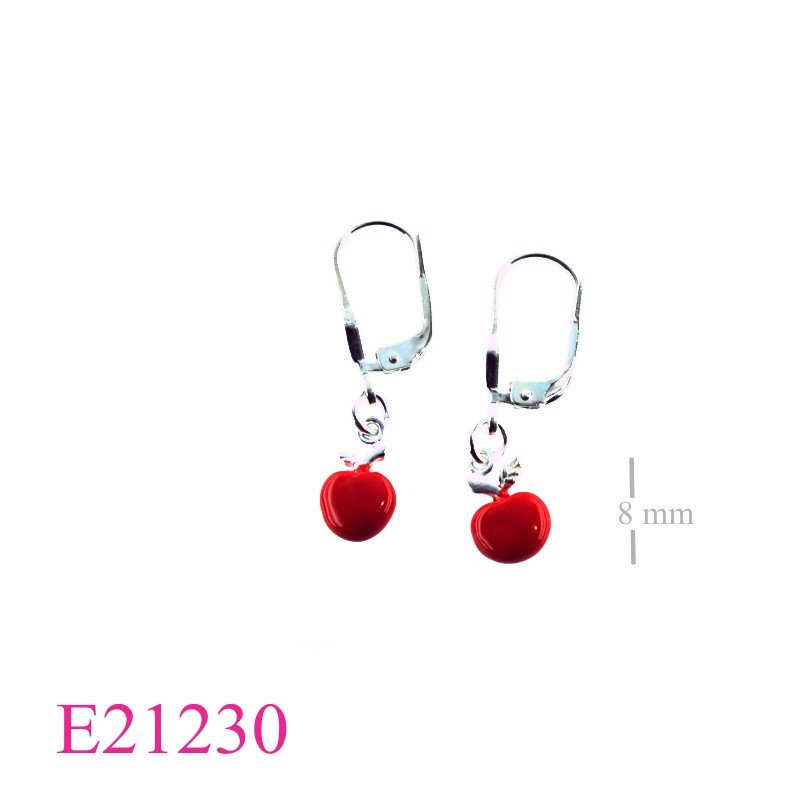 Earrings, enamel small apple.