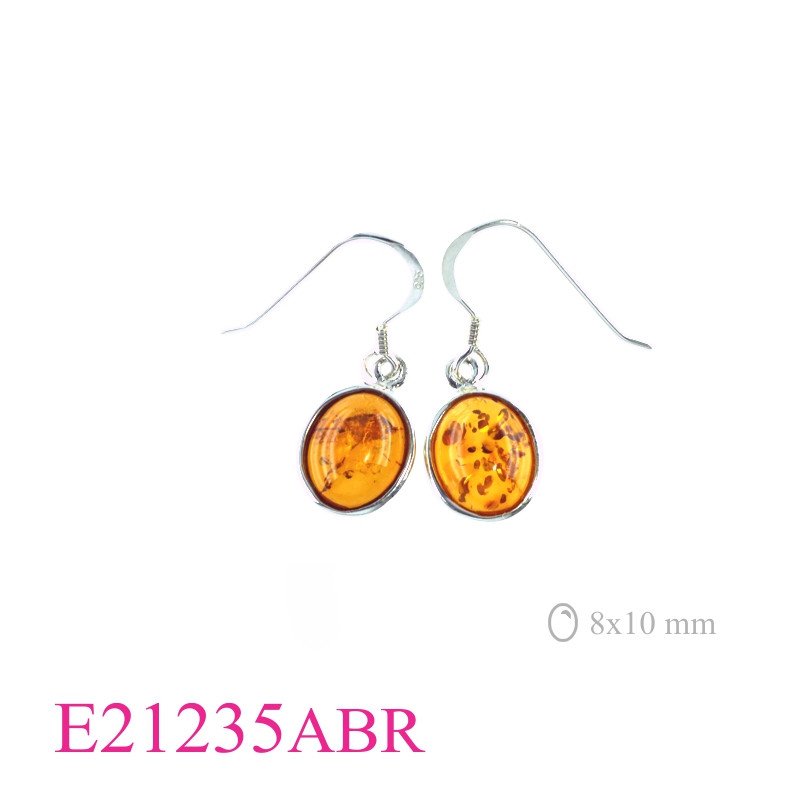 Earrings, 8x10mm oval Amber.
