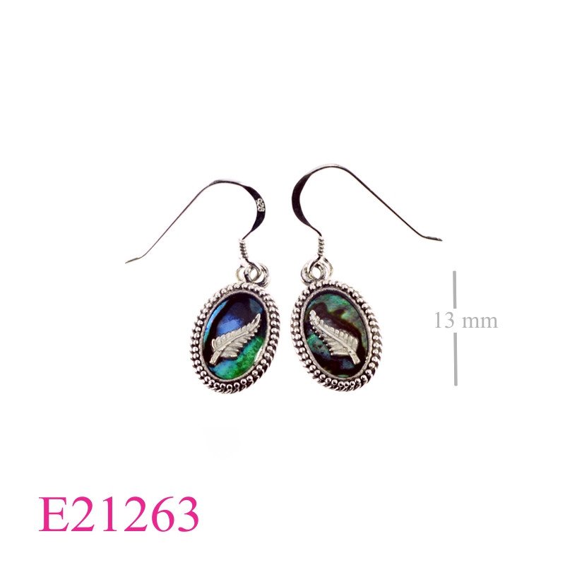 Earrings, 10x13mm oval fern silhouette inside.