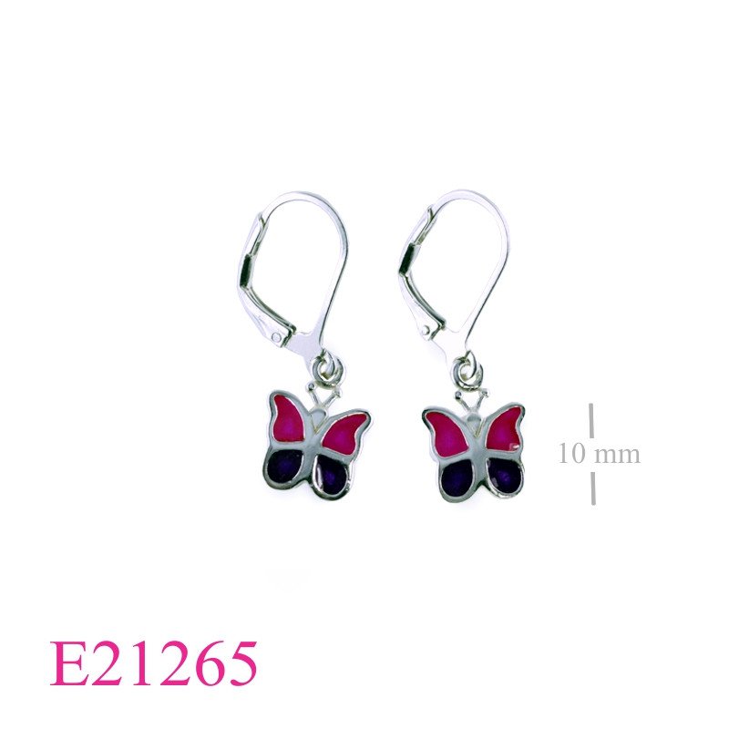Earrings, enamel butterfly with lever back hook.