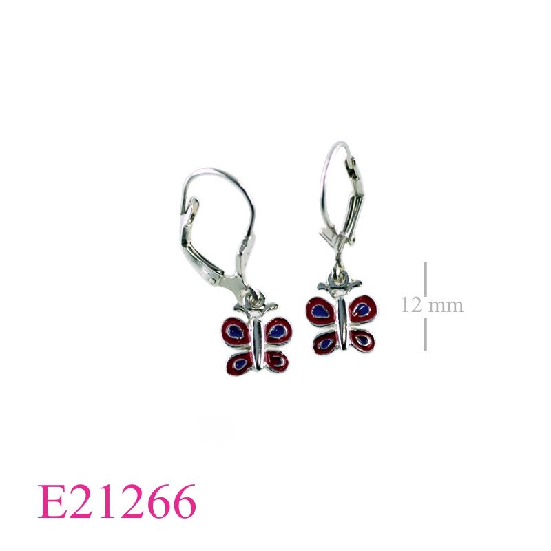 Earrings, enamel butterfly with lever back hook.