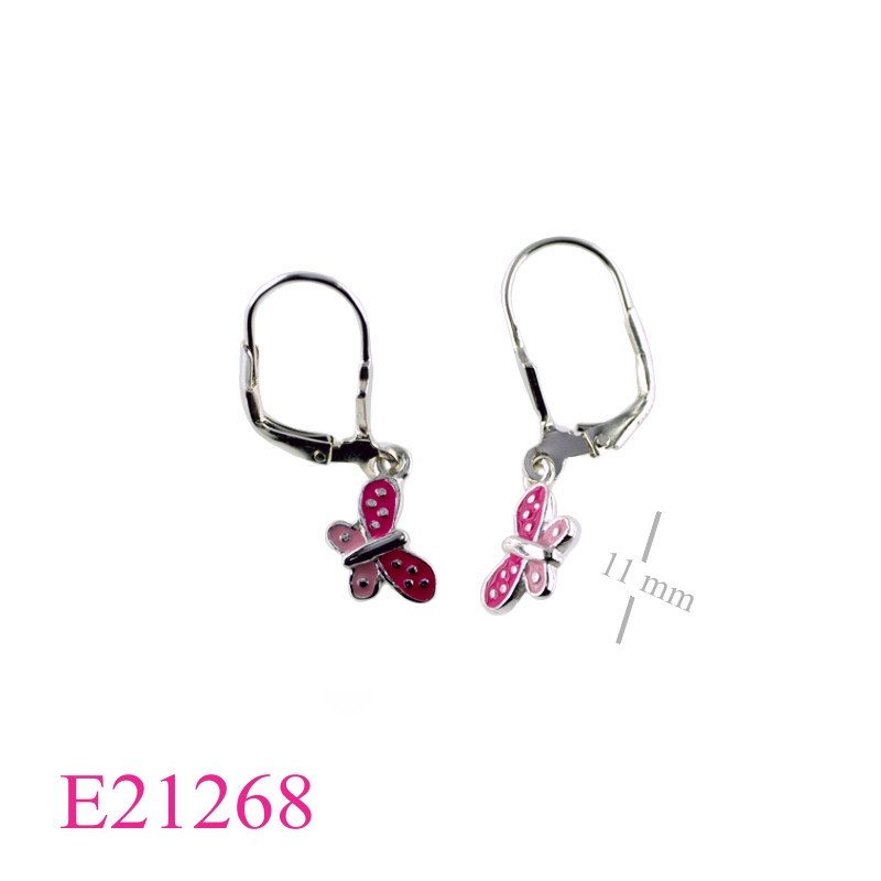 Earrings, enamel butterfly with lever back hook.
