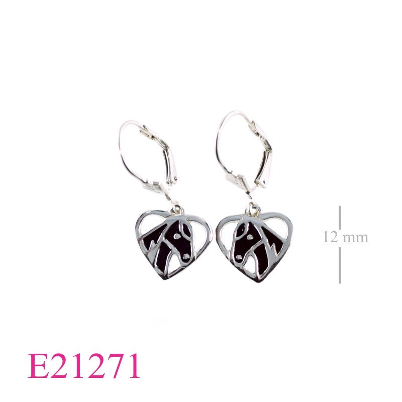 Horse Earrings, Heart Earrings, enamel head in with Lever back hook.