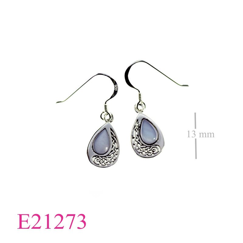 <p>Earrings, Celtic drop shape with cabochon stone.</p>