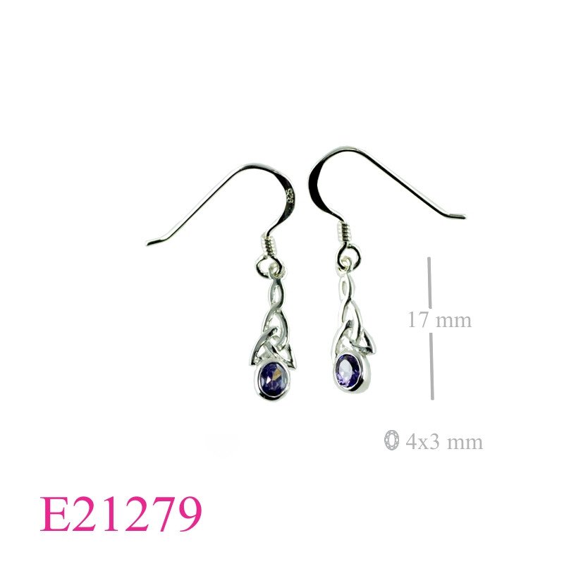 Celtic Earrings, CZ Earrings, Celtic with 4x3mm Amethyst CZ oval stone.