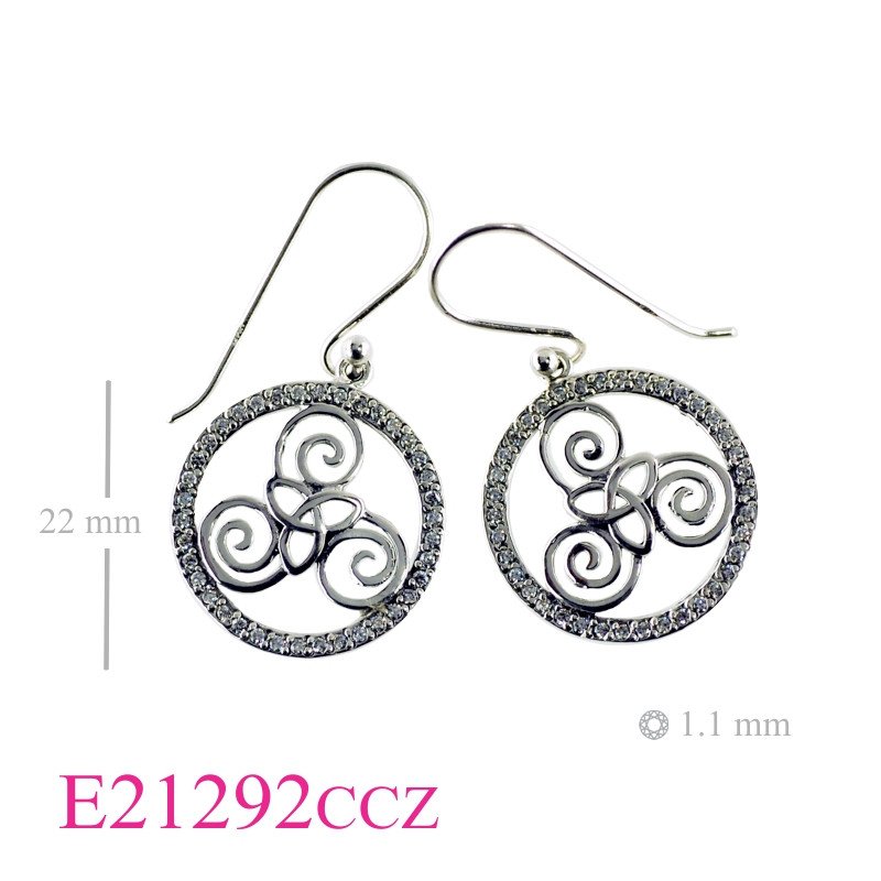 Triskelion Earrings, CZ Earrings, Triskelion Trinity in round with small CCZs.