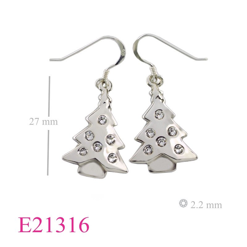 Earrings, Christmas tree with small crystals.