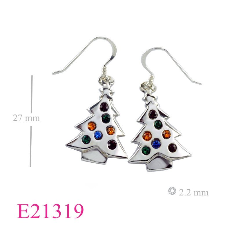 Earrings, Christmas tree with mix colour round crystals.
