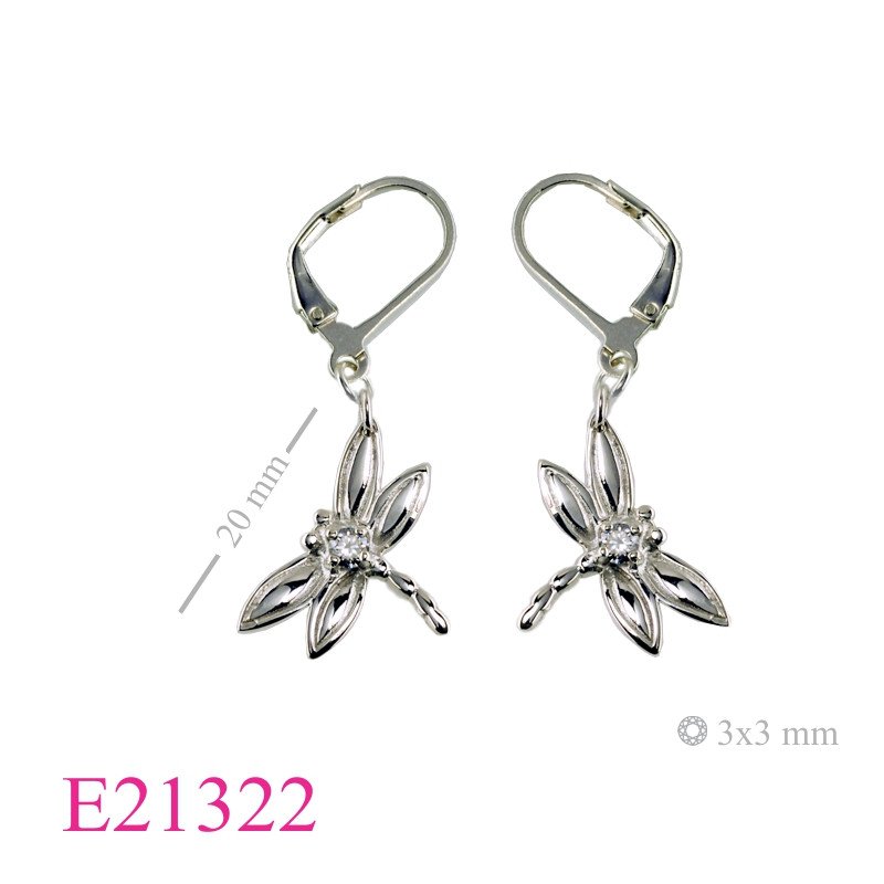 Dragonfly Earrings, CZ Earrings, with round CCZ.