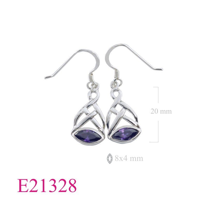 Celtic Earrings, CZ Earrings, Celtic with marquise  Amethyst CZ stone.