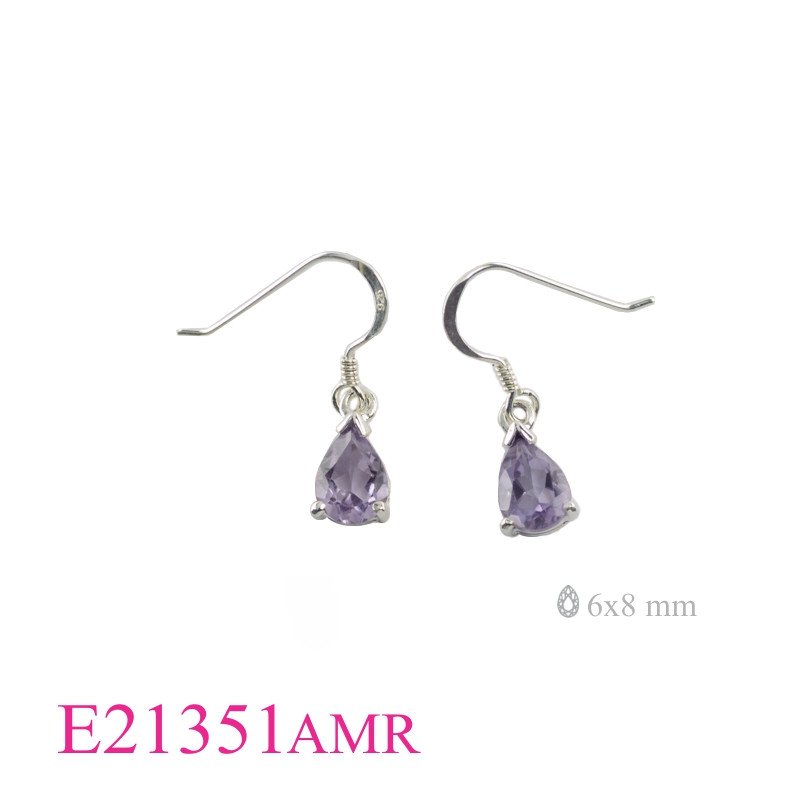 Earrings, 6x8mm drop Real Amethyst.