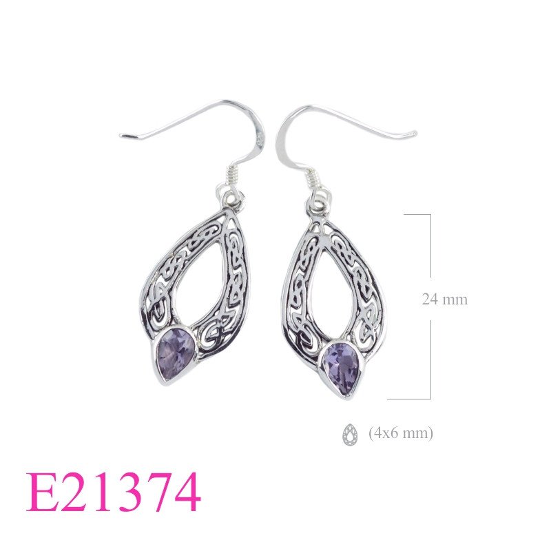 Earrings, openwork drop Celtic with drop Real Peridot stone.