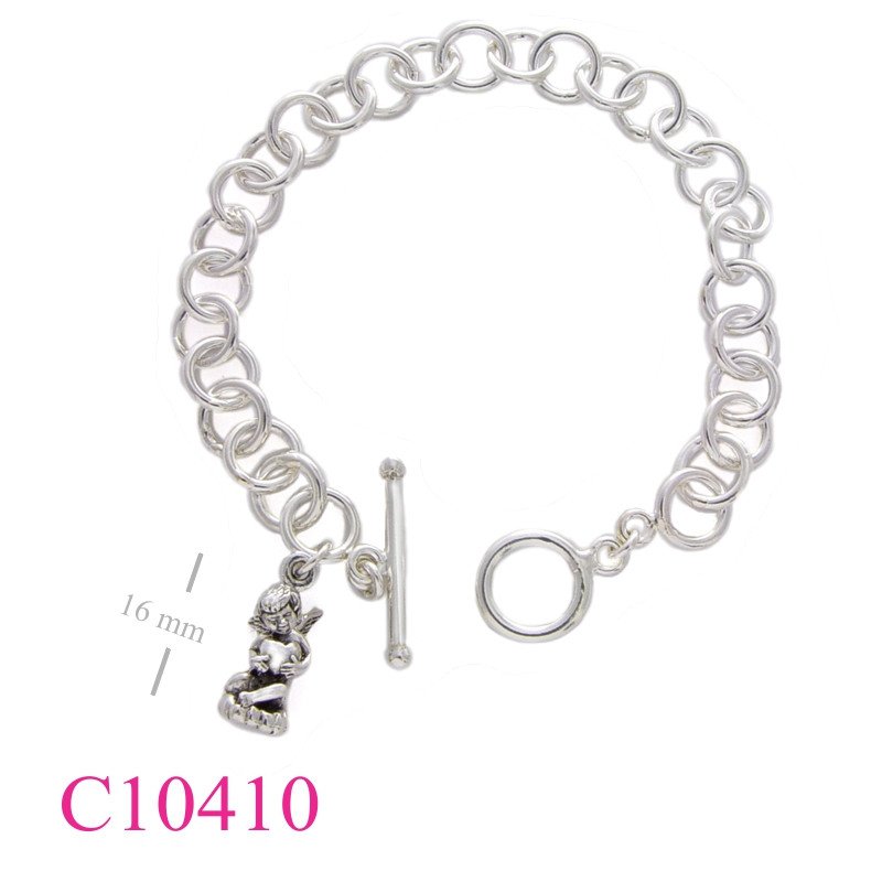 Bracelet, round links t-lock with angle pendant.