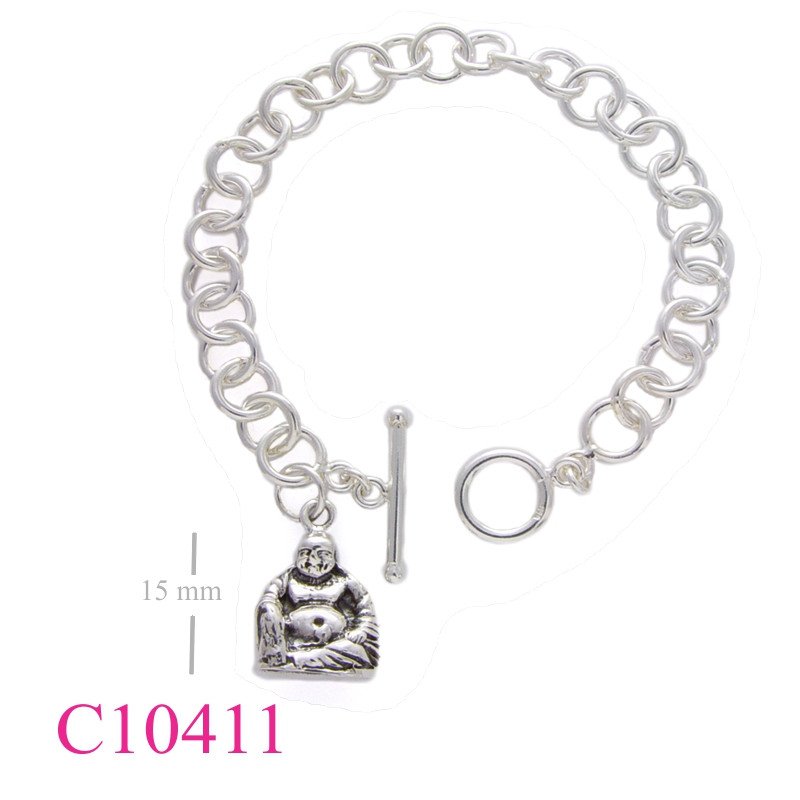 Bracelet, round links t-lock with Buddha pendant.