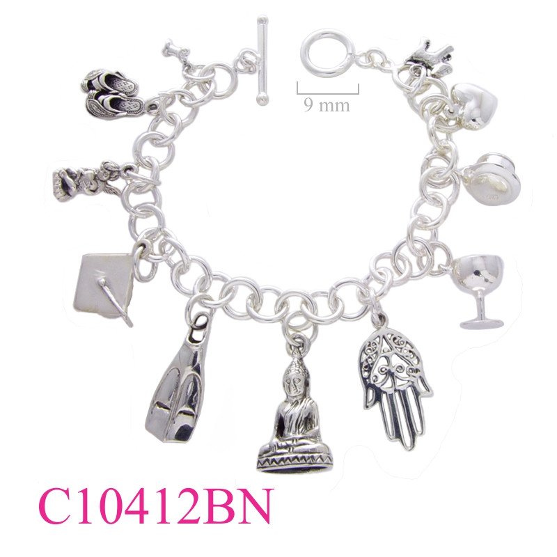 Bracelet, round links t-lock with mix pendant