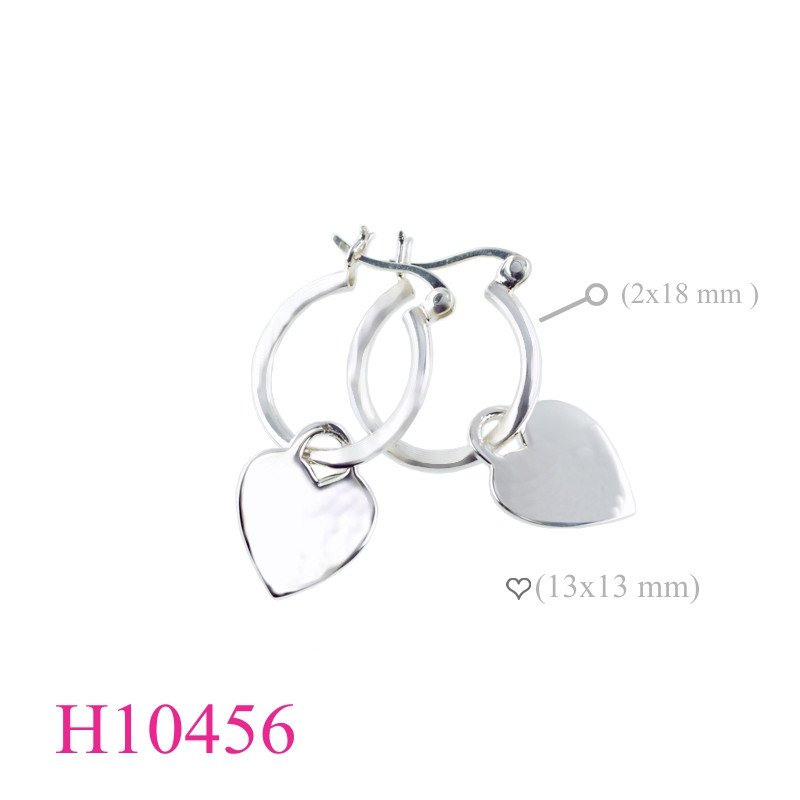 Earrings, 2x18mm click hoop and 13mm flat heart.