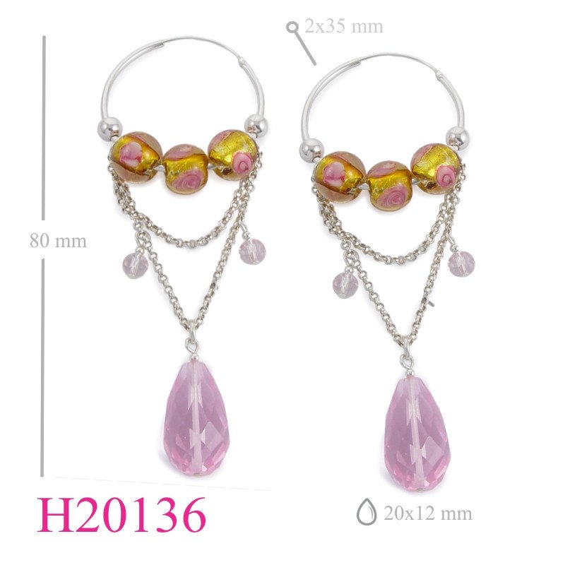 Earrings, 35mm hoop with Murano and glass beads.