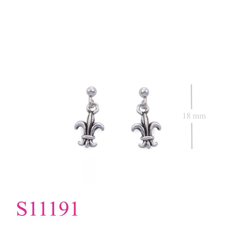 Earrings, small Fleur de lis and ball post.