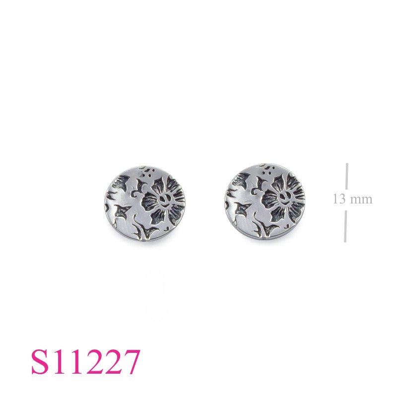 Earrings, flower pattern concave round.
