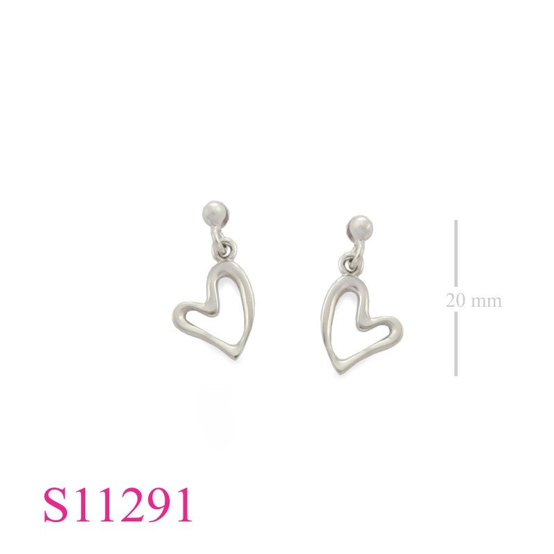 Earrings, open heart and ball stud.