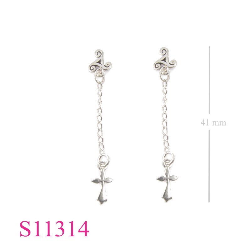 Triskelion Earrings, Cross Earrings, small Triskelion and 2 hanging crosses.