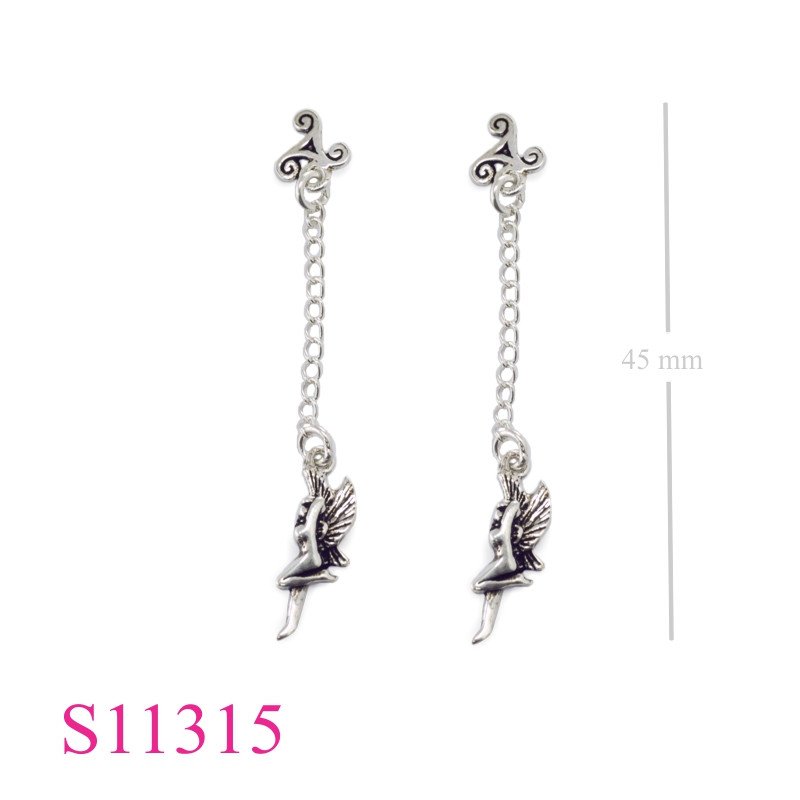Triskelion Earrings, small Triskelion and 2 hanging fairies.