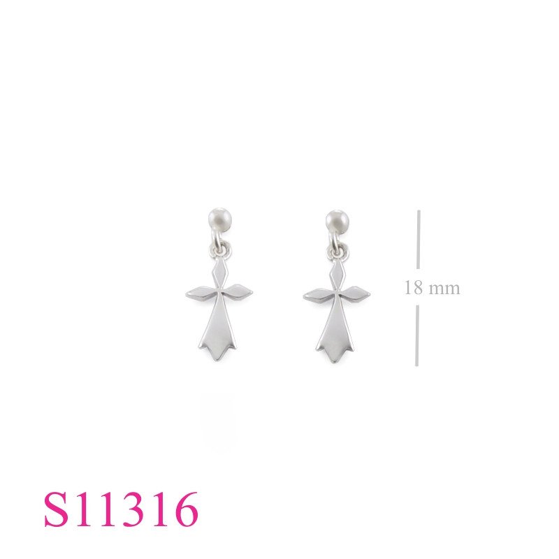 Earrings, cross with ball stud.