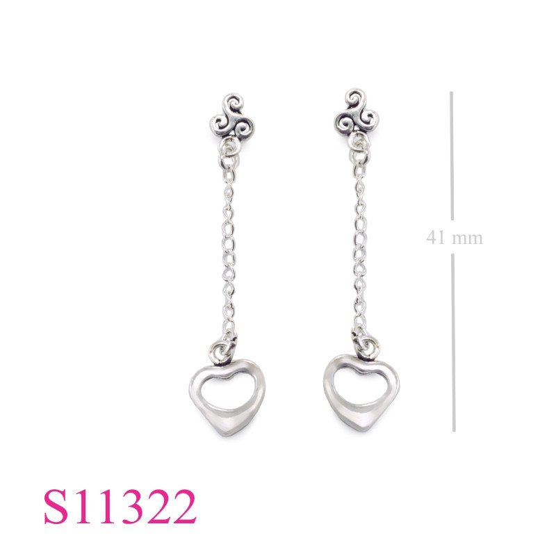 Heart Earrings, Triskelion Earrings, small Triskelion and hanging open heart.