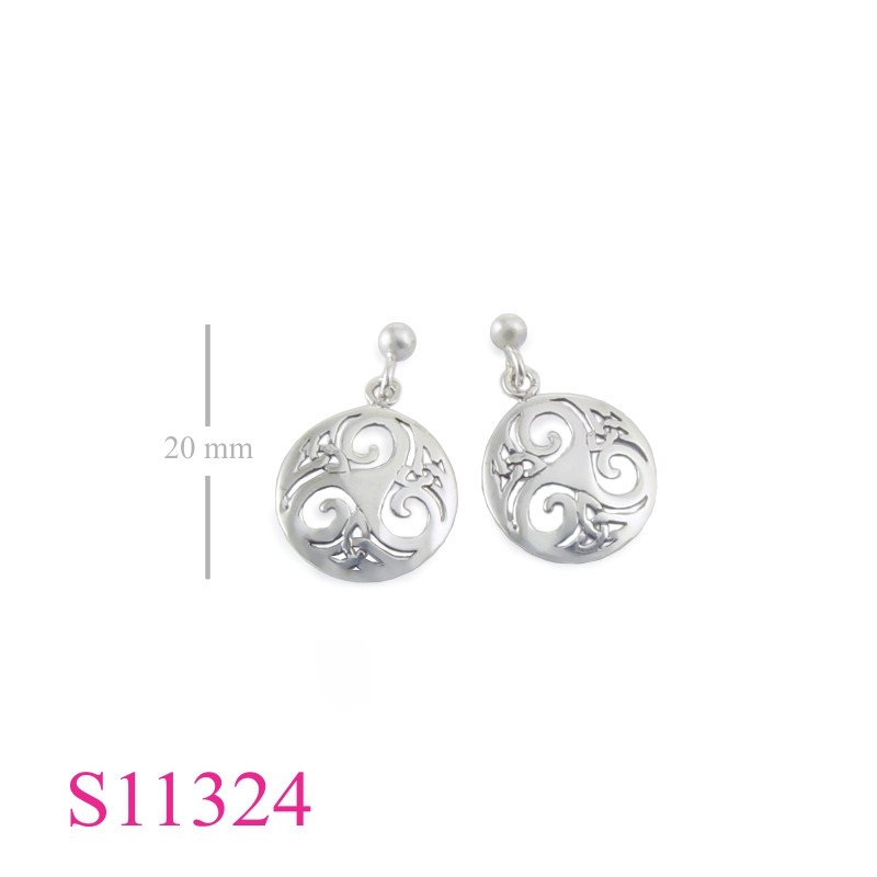 Triskelion Earrings, 13mm round cut out Triskelion with ball stud.