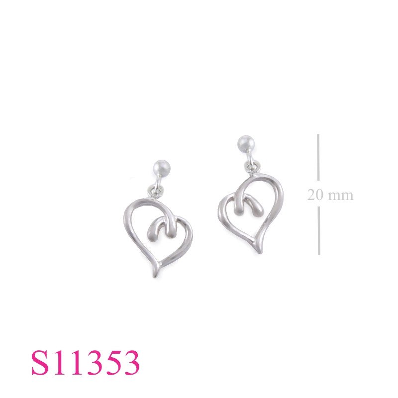 Earrings, opened cross heart with ball post.