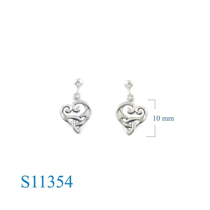 Earrings, Trinity heart and ball post.