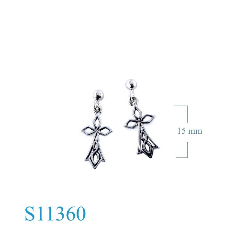 Earrings, cut out cross and ball post