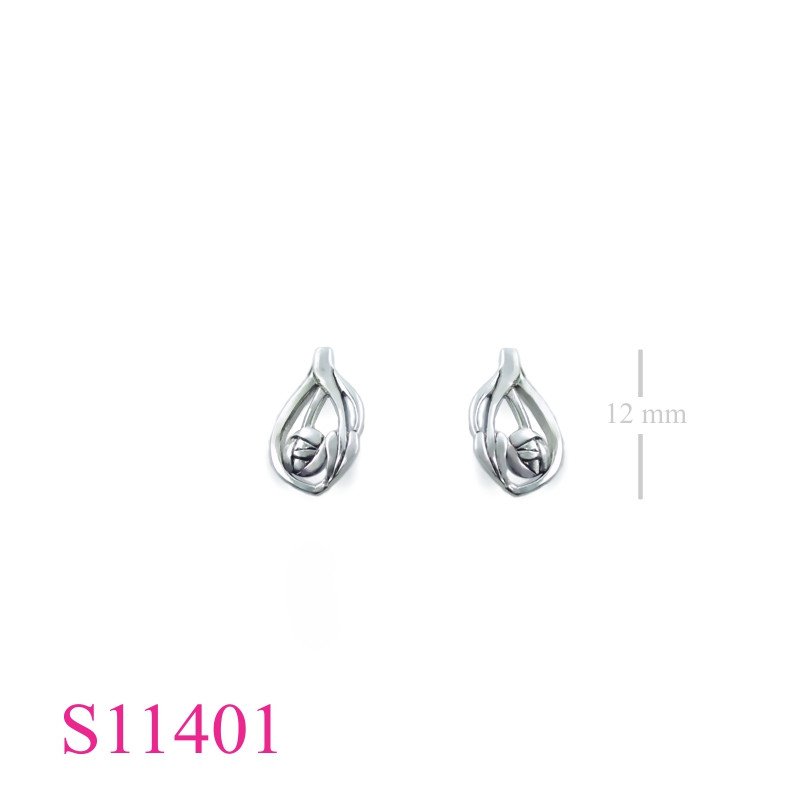 Earrings, Mackintosh rose drop shape.