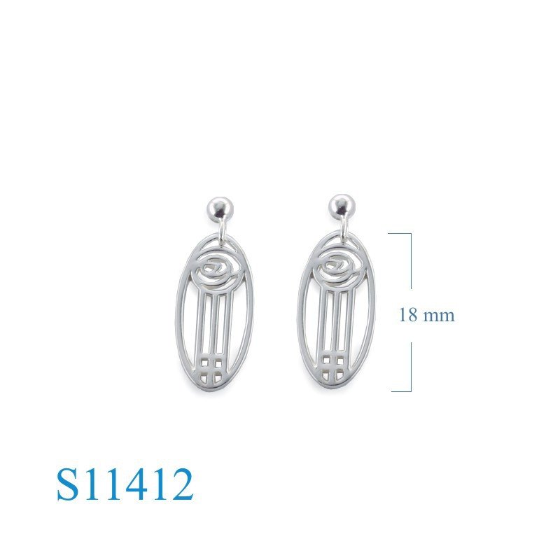Earrings, oval Mackintosh design and ball stud.