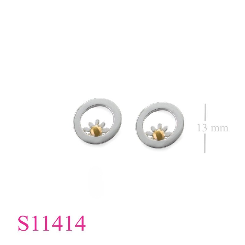 Earrings, flower in circle.