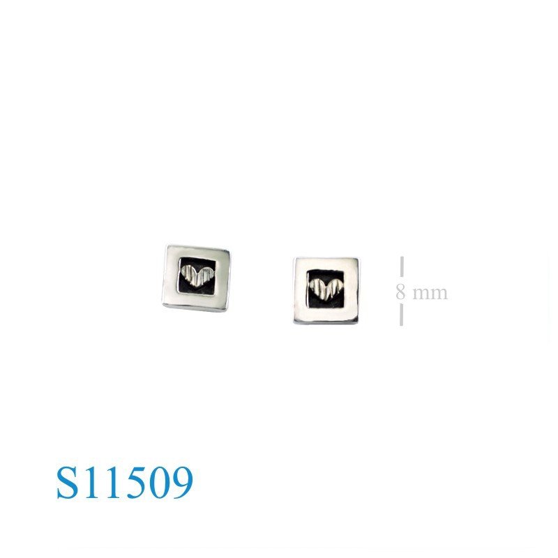 Earrings, stripe heart in square.