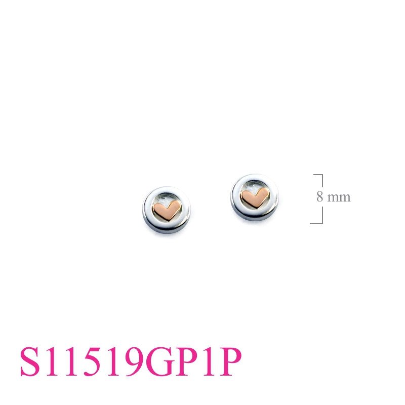 Earrings, heart inside round.