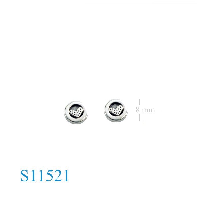 Earrings, dot pattern heart inside round.