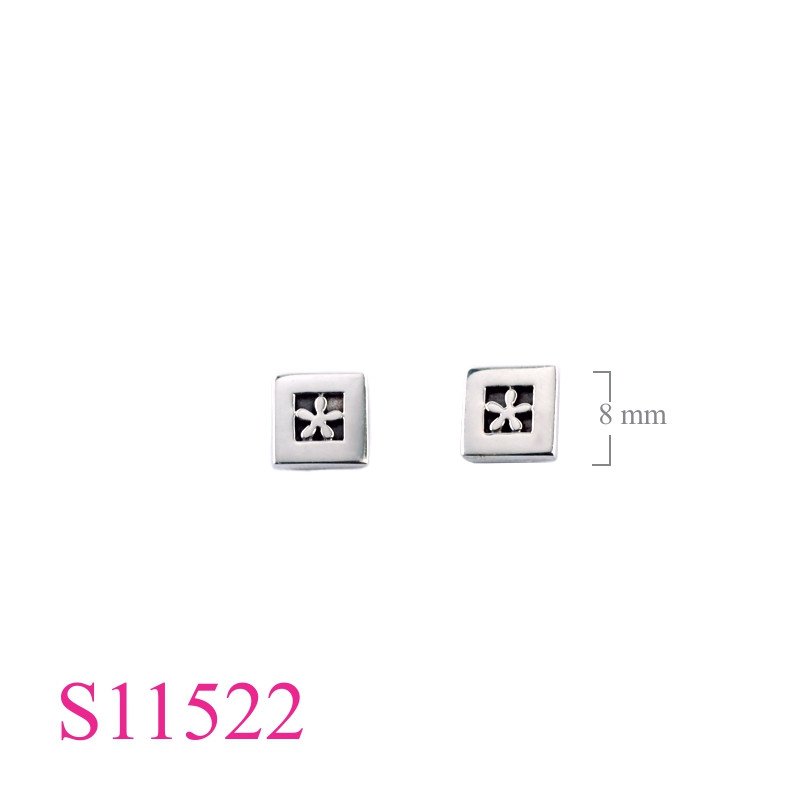 Earrings, flower inside square.