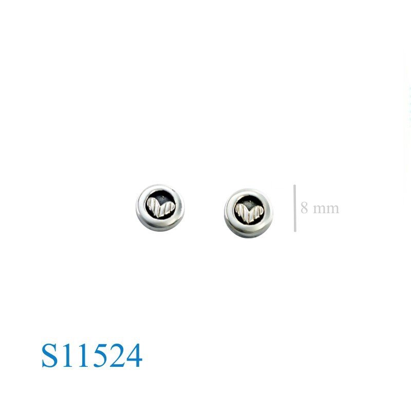 Earrings, stripe heart inside round.