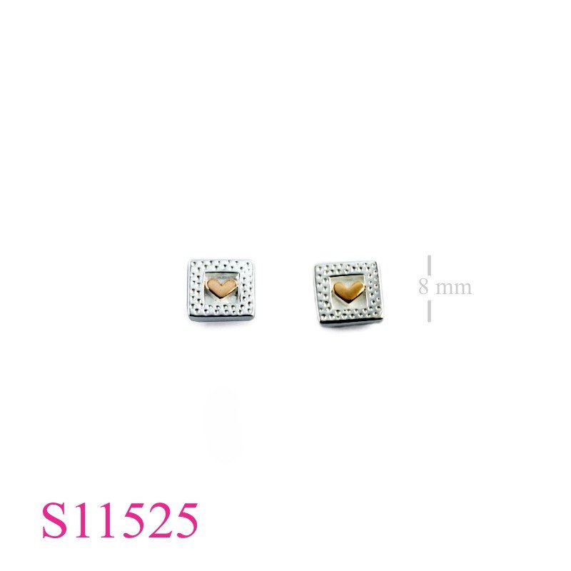 Earrings, heart inside dots pattern square.