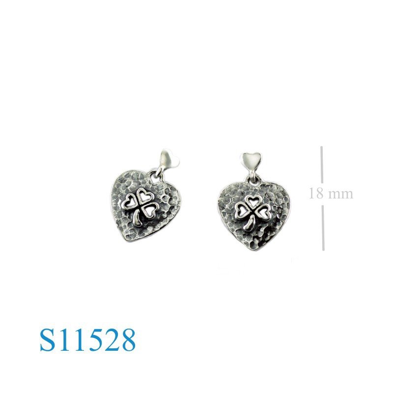 Heart Earrings, Shamrock Earrings, Shamrock on hammered .